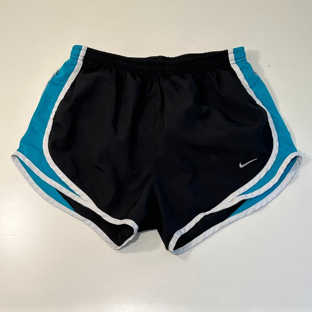 Size Small NIKE Women's Dri-FIT Black and Turquoise Tempo Running Shorts